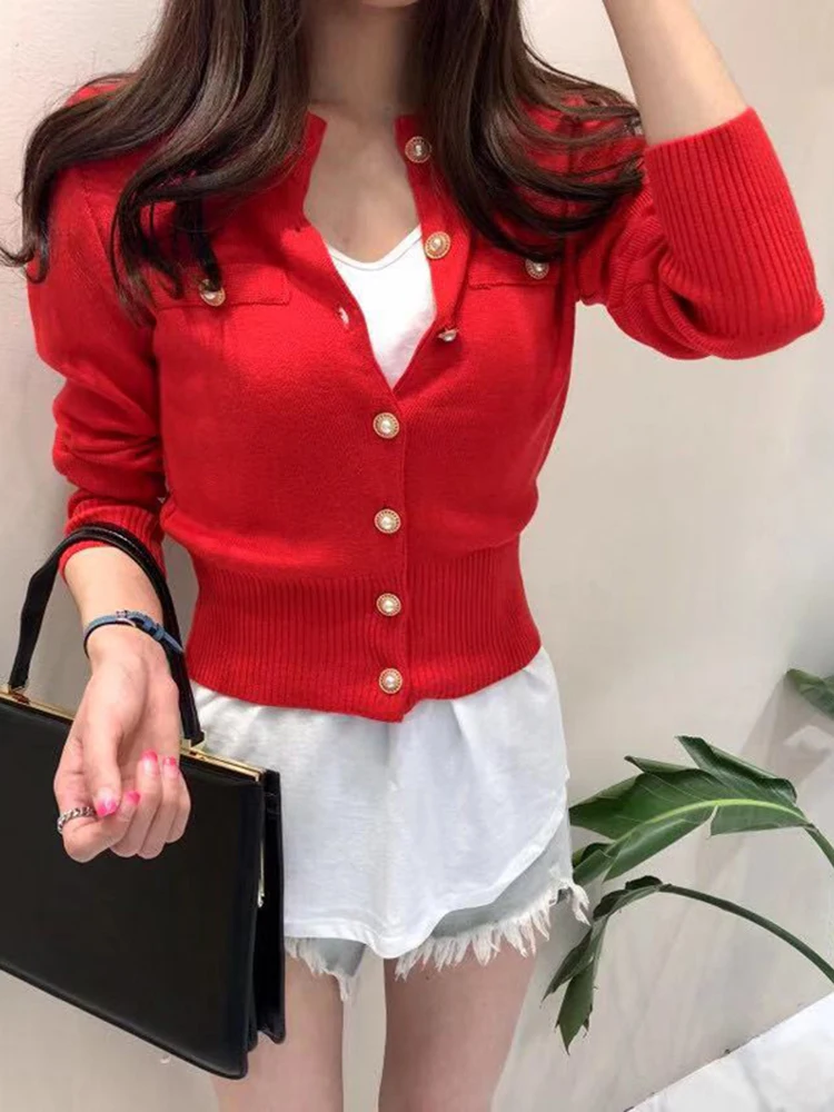 JMPRS Fashion Women Cardigan Sweater Spring Knitted Long Sleeve Short Coat Casual Single Breasted Korean Slim Chic Ladies Top