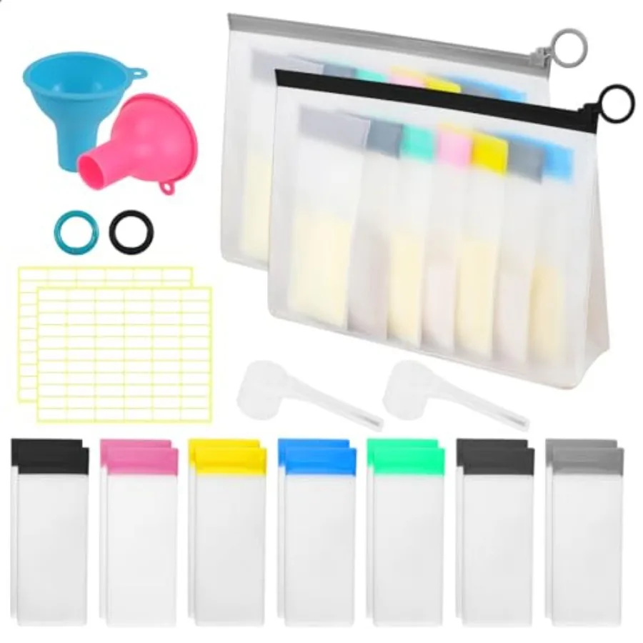 Protein Powder Travel Container Set - Reusable Powder Supplement Container to Go - 14pc Single Dose Bags and 2pc Large Travel C
