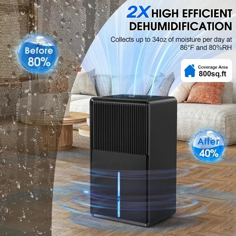 Home Dehumidifier Upgraded Basement Bedroom Closet Dehumidifier with Automatic Shutoff Sleep Mode Quiet Small Portable