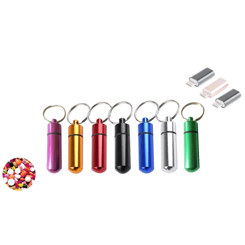 Mini Portable Pillbox Waterproof Sealed Bottle Small Metal Storage Container Medicine Tablet Adapter Trinket Case Cute Keychain