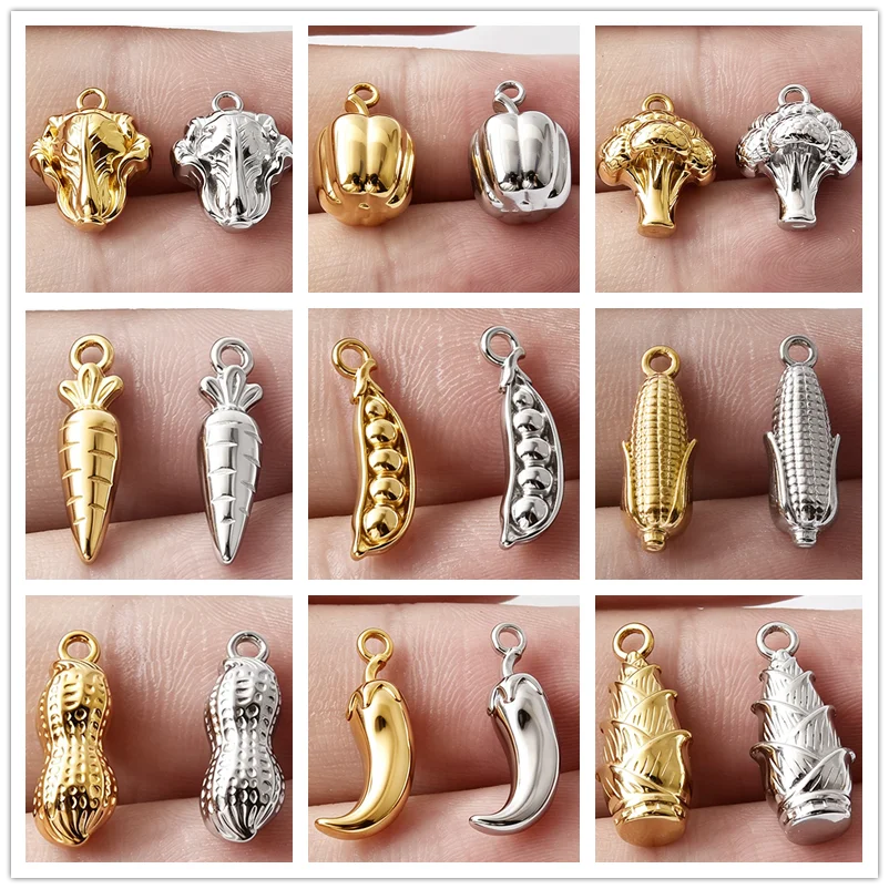 No fade 316 stainless steel Stereoscopic vegetable charms for jewelry making supplies chili pepper Cauliflower pendant findings
