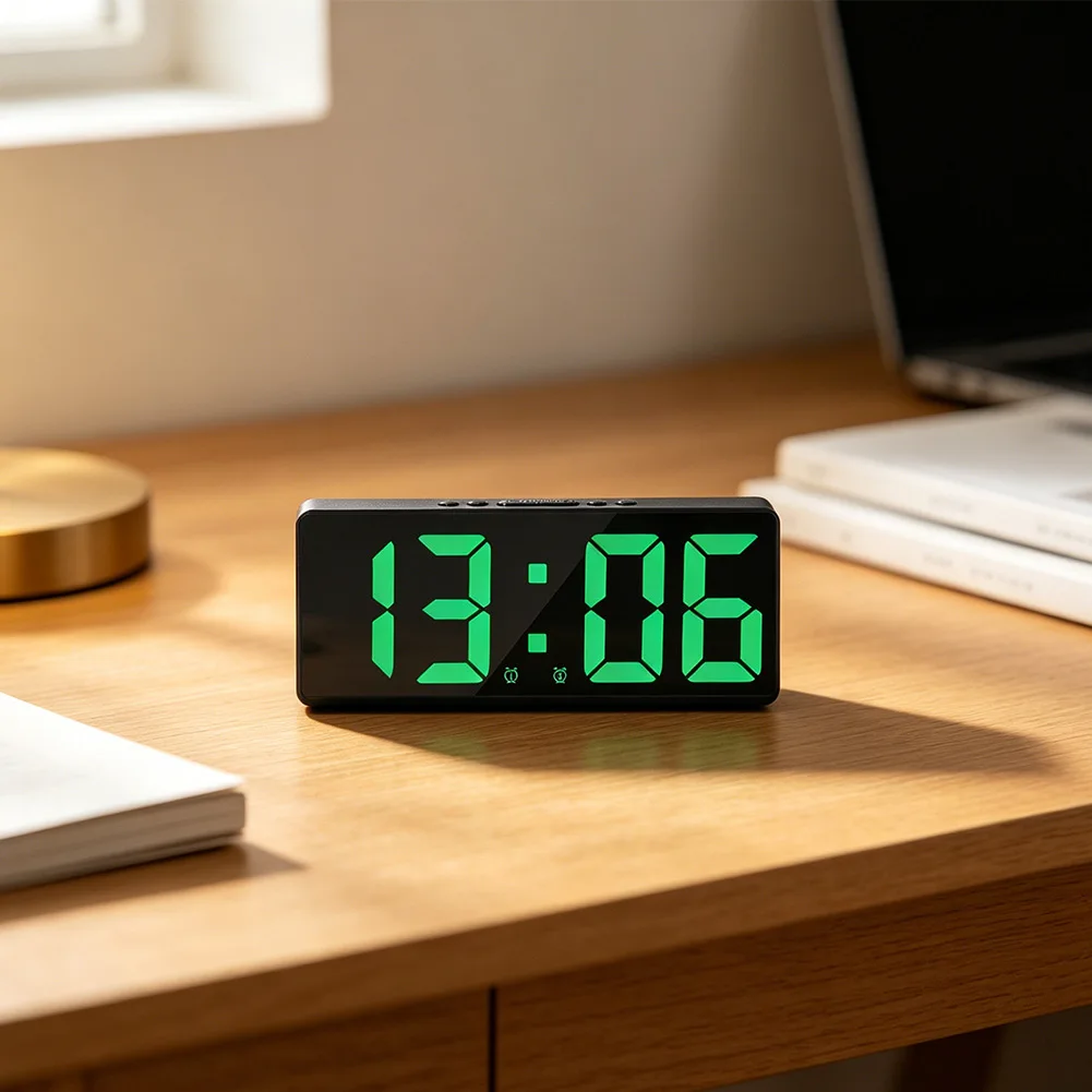 Modern Design Alarm Clock LED Digital Alarm Clock Easy Setup Buttons Clear Visibility Digits Low Light Readable