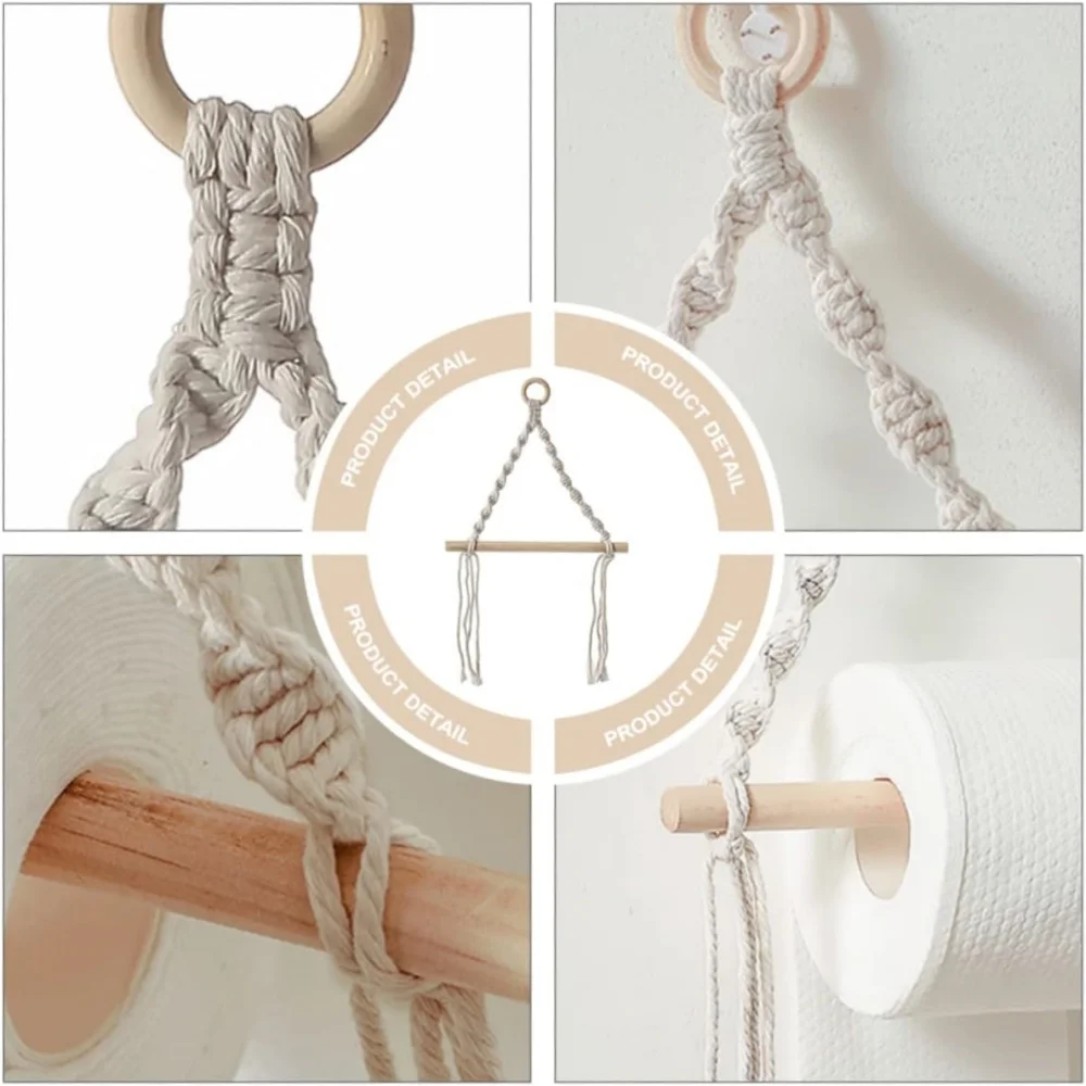 MIMIABU-Soporte de toalla de papel higiénico bohemio, soporte de tejido de macramé para baño, cocina, soportes de papel en rollo montados en la pared