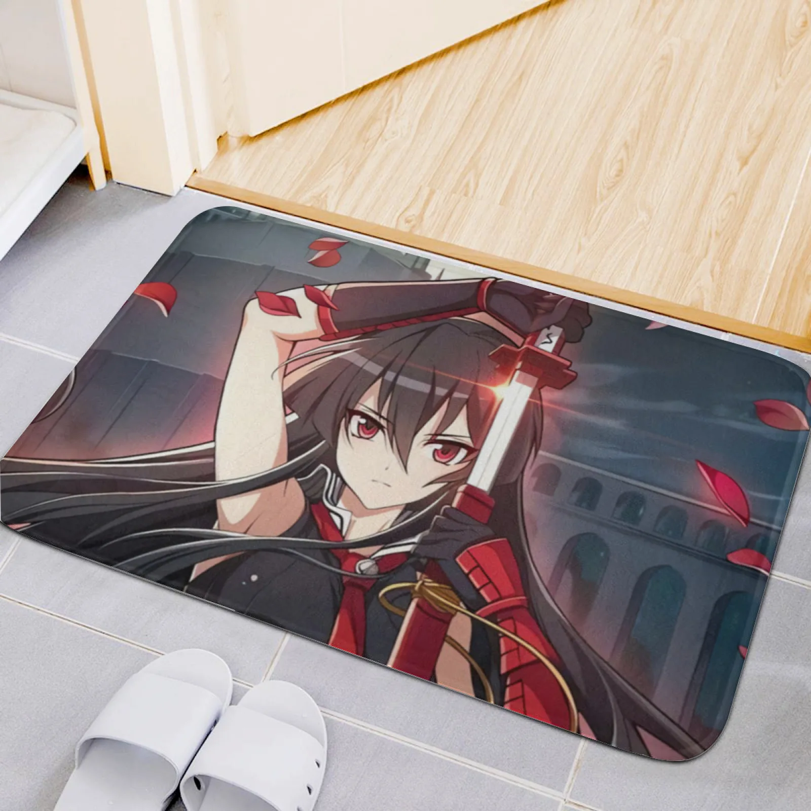 

ZLIENSZUS Akame Ga Kill Anime Character Design Flannel Doormat & Floor Mat - 100% Polyester, Machine Washable, Non-Slip Backin