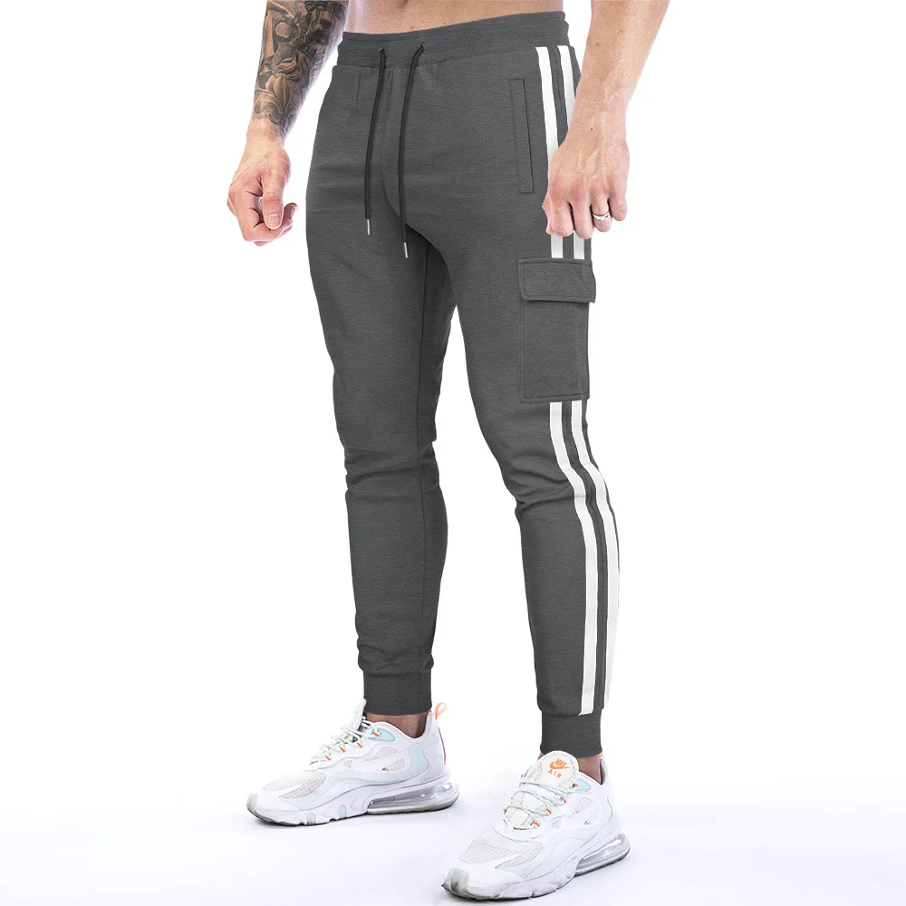 New Muscle Fitness Running Training Sports Cotton Trousers Men's Breathable Slim Beam Mouth Casual Multi Pockets Health Pants