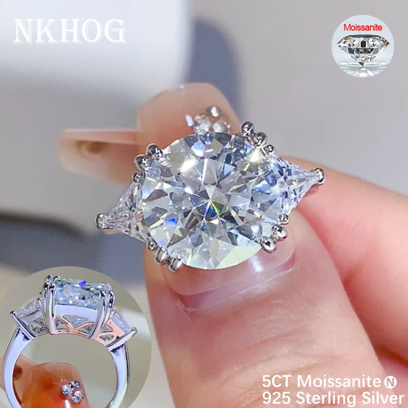 

NKHOG Real 5CT Moissanite S925 Silver Ring Women Plated Au750 Sparkling Big Diamonds Wedding Band No Fade Rings Fine Jewelry GRA