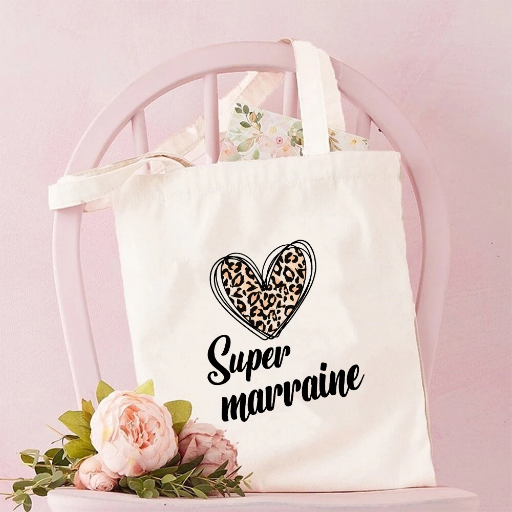 Bolso de hombro con estampado de Super Marraine para mujer, bolsa de lona, bolso de mano, bolso de almacenamiento de viaje, bolsa de compras, regalos para ella