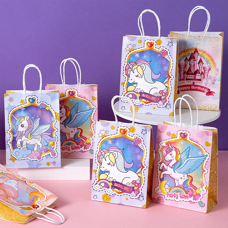 10/20pcs Sacchetti regalo per unicorno con manico Sacchetti regalo Kraft a tema unicorno Matrimonio Baby Shower Decorazione festa di compleanno per