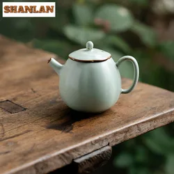 Chinese Azure Ru Kiln Teapot Handmade Open Xishi Pot Retro Tea Brewing Kettle with Infuser Kung Fu Tea Ceremony Cafes Ornaments