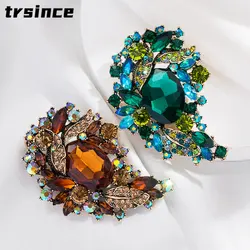 Colorful Full Crystal Floral Brooches for Women's Exquisite Pins Party Wedding Jewelry Trendy Exaggerated Corsage Accessory