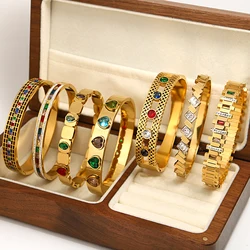 Greatera Colorful Cubic Zirconia Stainless Steel Bangles Bracelets for Women 18K Gold Plated Charm Bracelet Waterproof Jewelry