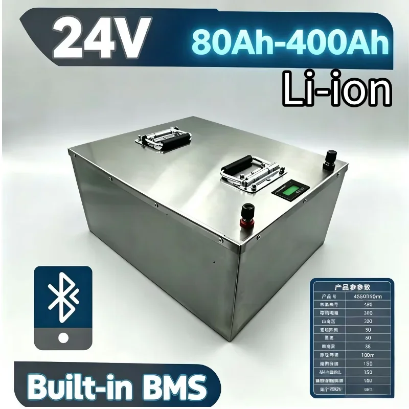 24V LiFePO4 Battery Pack 80Ah-400Ah High Capacity Built-in BMS Rechargeable Storage Battery For Solar RV Off-Grid UPS Inverter H