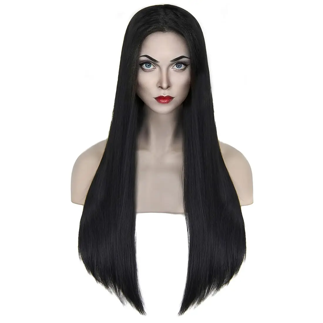 

Movie Cosplay Wig Morticia Wigs Black Long Straight Hair Heat Resistant Synthetic Halloween Party Woman Wigs