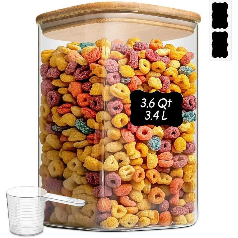 

Стеклянные контейнеры для хранения продуктов ComSaf 3,6Qt. Контейнеры для хранения зерновых с герметичными крышками. Большие квадратные стеклянные банки с бамбуковой крышкой.