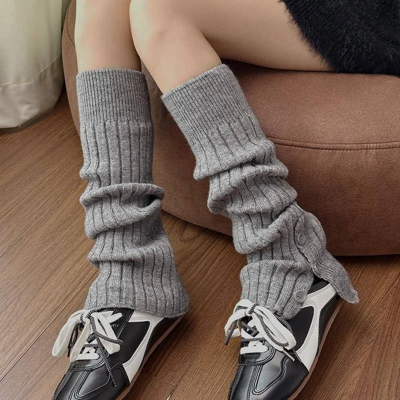 

ay Knitted Button up Leggings Women's Autumn Spring Warm Thigh High Sos Slimming Effect Bla Color for Winter