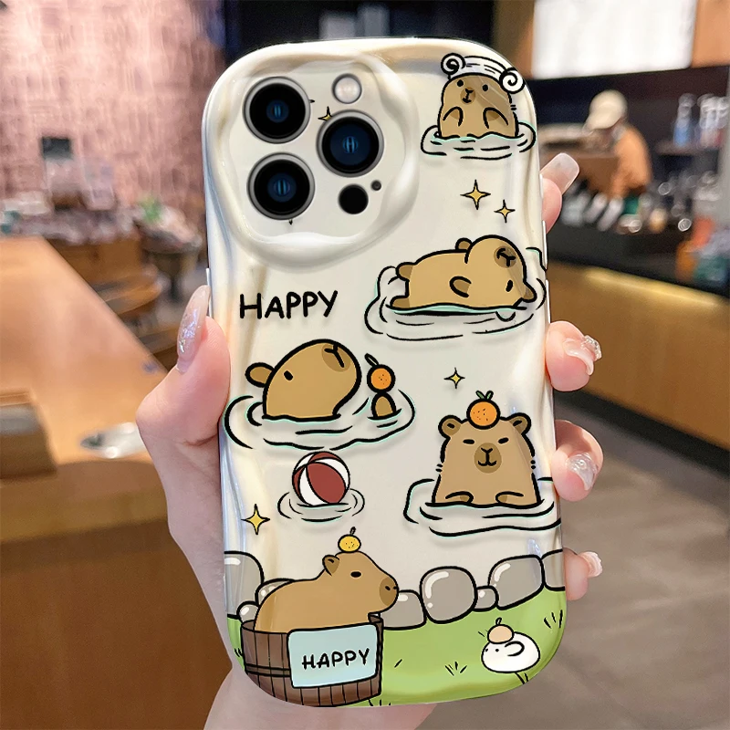 Capybara Wave Case for iPhone 16 15 14 Pro Max 13 12 Mini 11 XS X XR 8 7 Plus SE 2022 2020 Soft Silicone Shockproof Cover Funda