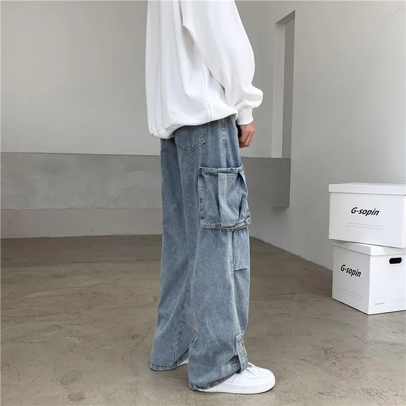 Spring and Autumn Vintage workwear jeans for men, straight leg loose fit, versatile for students, wide leg dad pants