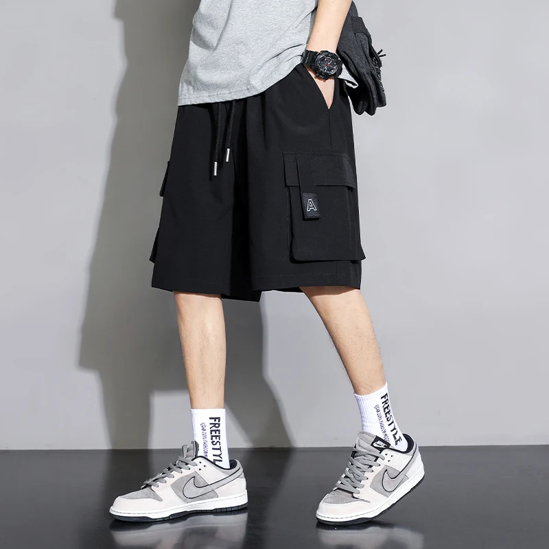 

Khaki Workwear ort Pants Loose Fit Casual Thin Summer Mens Faion Spor Mid-Length Straight Leg Cool Feeling orts