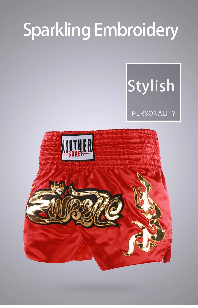ANOTHERBOXER Muay Thai Shorts, bestickte MMA-Kampfkleidung für Männer, Frauen, Kinder, günstige Box-Trainingshose – Detail 7
