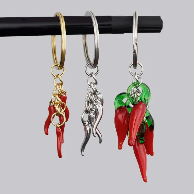 1Pc Stainless Steel Vegetable Food Red Hot Pepper Pendant Women Bag Keychain Accessories Italian Chili Pendant Keyring  Jewelry