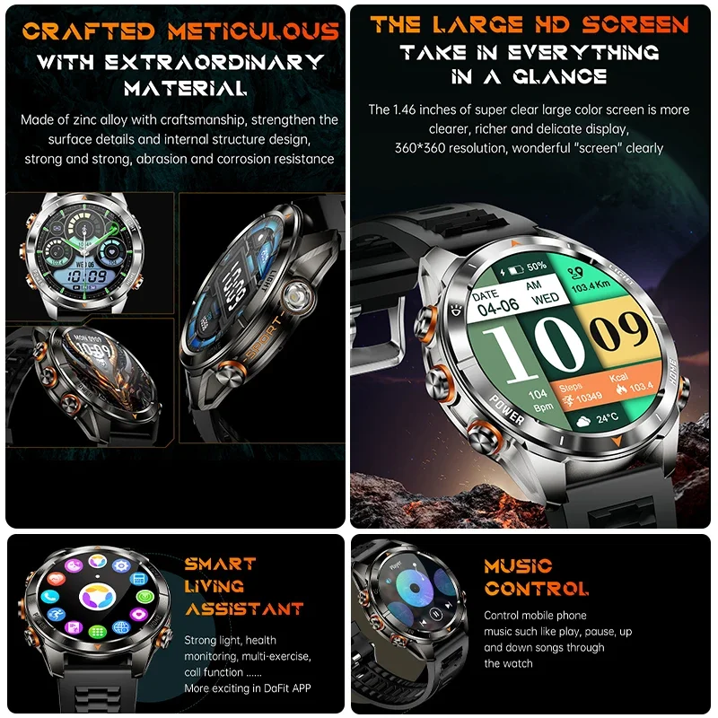 New For Huawei Outdoor Sports Men Smart Watch LED Flashlight IP69K 10ATM Waterproof 100+ Sports Modes 515mAh BT Call Smart Watch