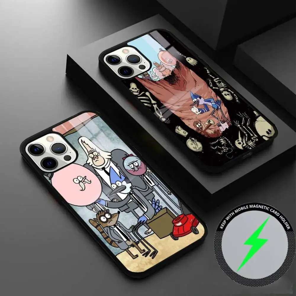 

R-Regular Cartoon Show Phone Case For IPhone 16 15 14 13 12 11 Pro Max Plus Mini Magsafe Mirror Wireless Magnetic Cover