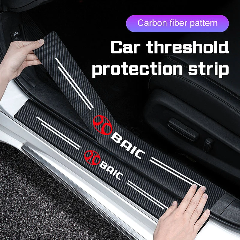 For BAIC Senova X25 X35 BJ40 BJ30 EU5 4Pcs Carbon‑Fiber Wear‑Resistant Door Sill Threshold Protector Sticker