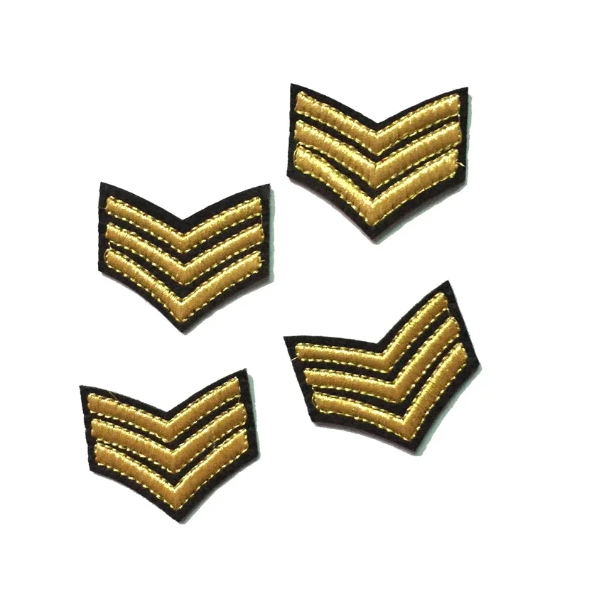 Gold Sergeant Stripes Military Praches Sewing Embroidered Applique for Jacket Clothes Stickers Badge DIY Apparel Accessories