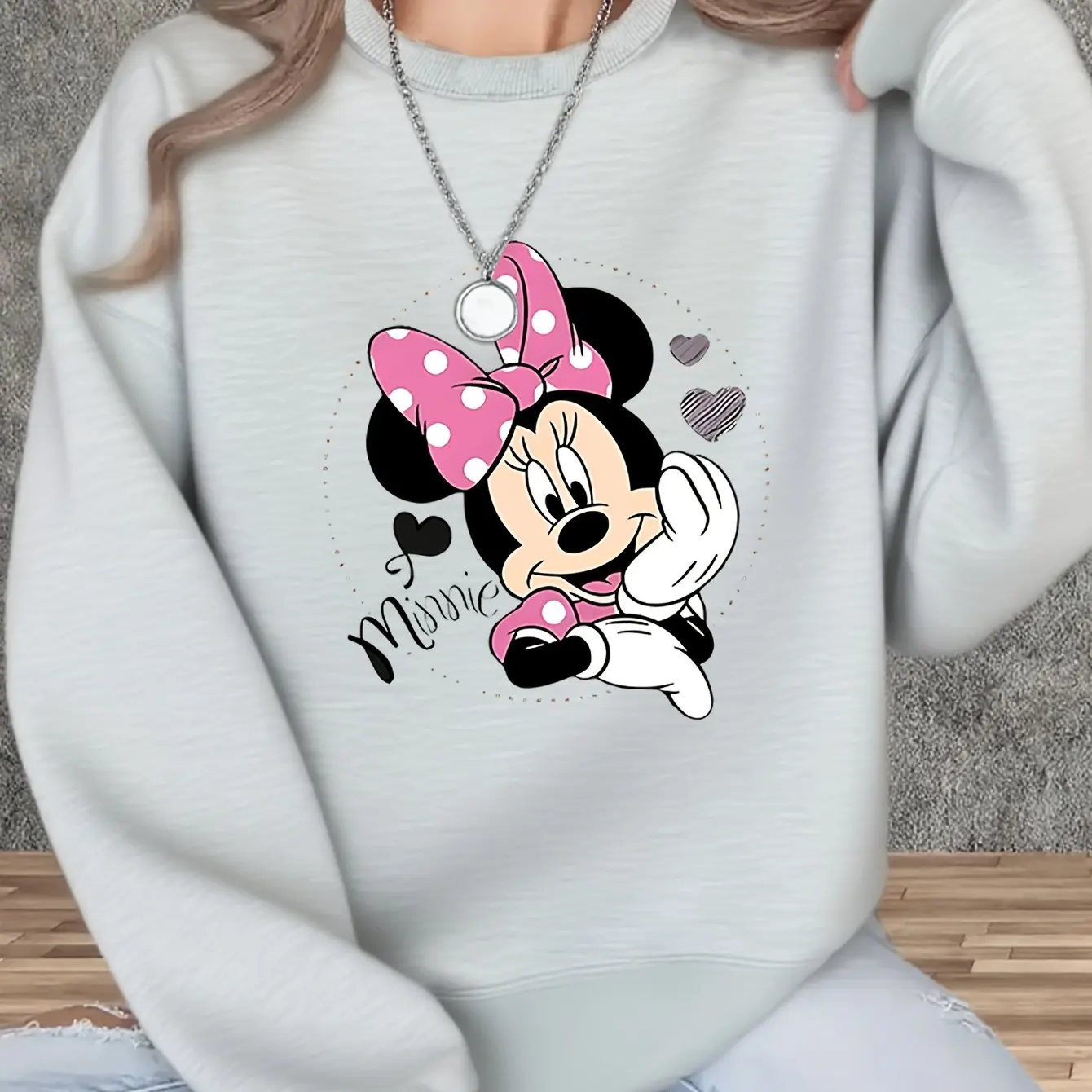 

Свитер-пуловер с Минни Маус Диснея, модный свитер унисекс с круглым вырезом большого размера, осенне-зимний флисовый повседневный уличный свитер