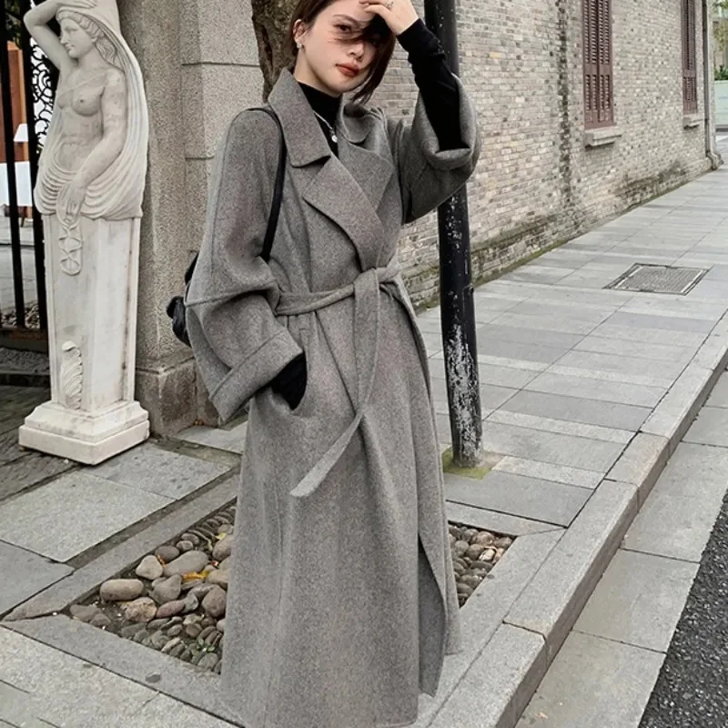 Double-sided Cashmere Big Collar Women's Coat 100% Pure Wool Reversible Woolen Coat High-End Fashion Loose Women's Wear 2026