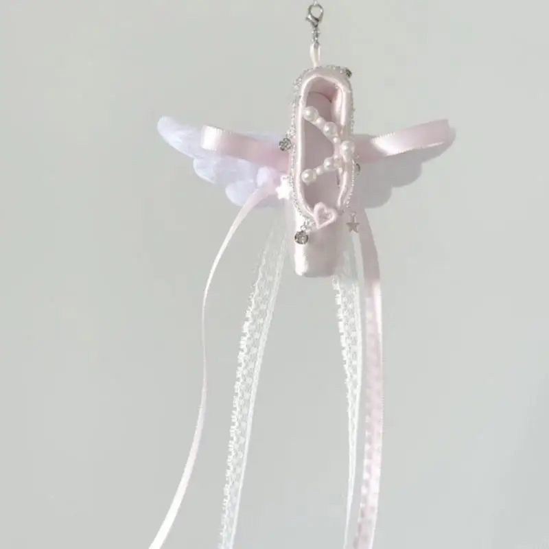 Unique Ballet Slipper Pendant Holder Crafted With Textile And Metal Blend C71A