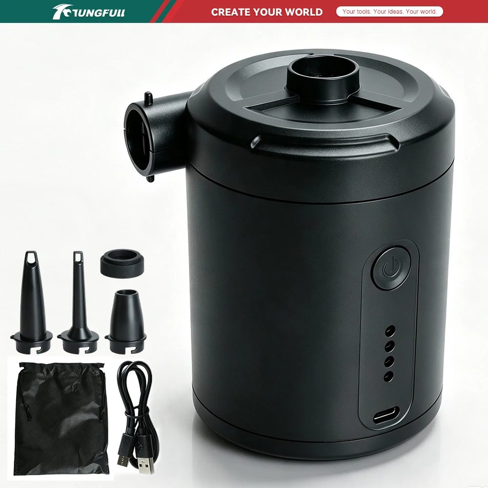 Outdoor Portable Electric Air Pump with 4 Nozzles 5200mAh Rechargeable Battery Inflator & Deflator USB Mini Air Pump