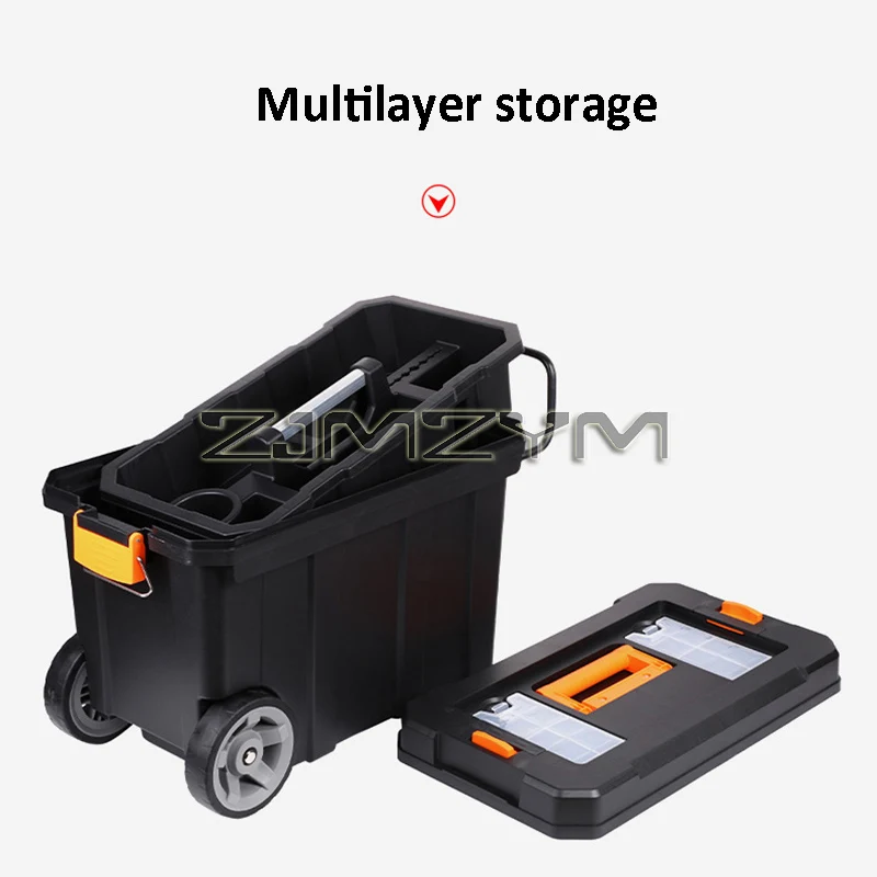 Portable Toolbox with Wheels Multifunctional Plastic Large Tools Organizer Boxes Electrician Hardware Storage Box