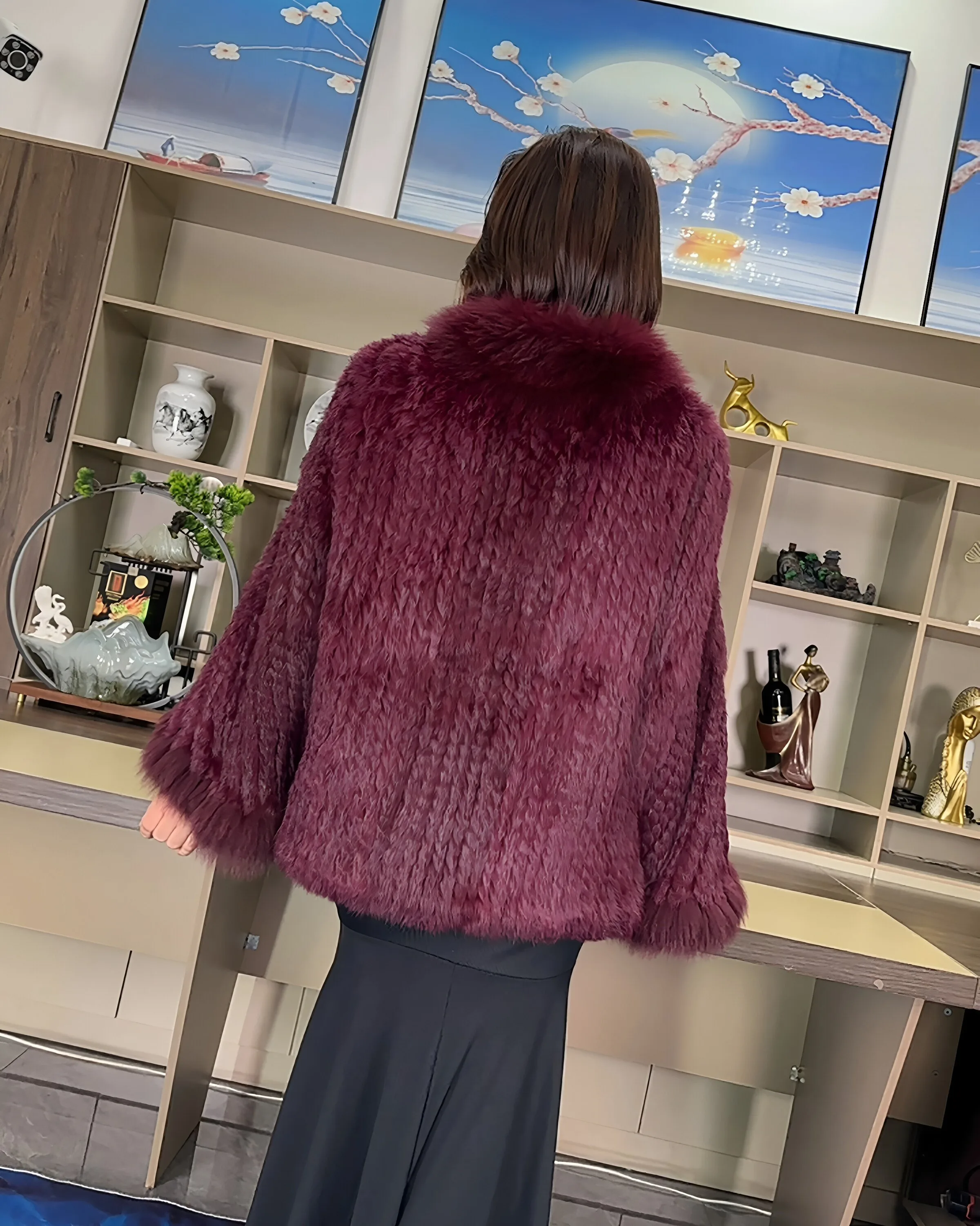 Hot Sales Women Autumn Winter Short Rabbit Fur Coat Fox Fur Collar Real Fur Coat Fashion Double-sided Braided Rabbit Fur Coat