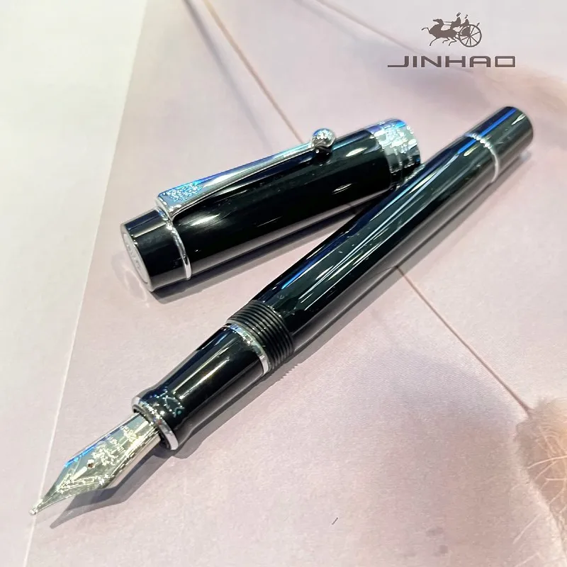 Jinhao 100 Acryl-Füllfederhalter aus Metall mit silbernem Kugelclip, klassischer, glatter Executive-Signaturstift, perfekt für die Sammlung – Detail 7