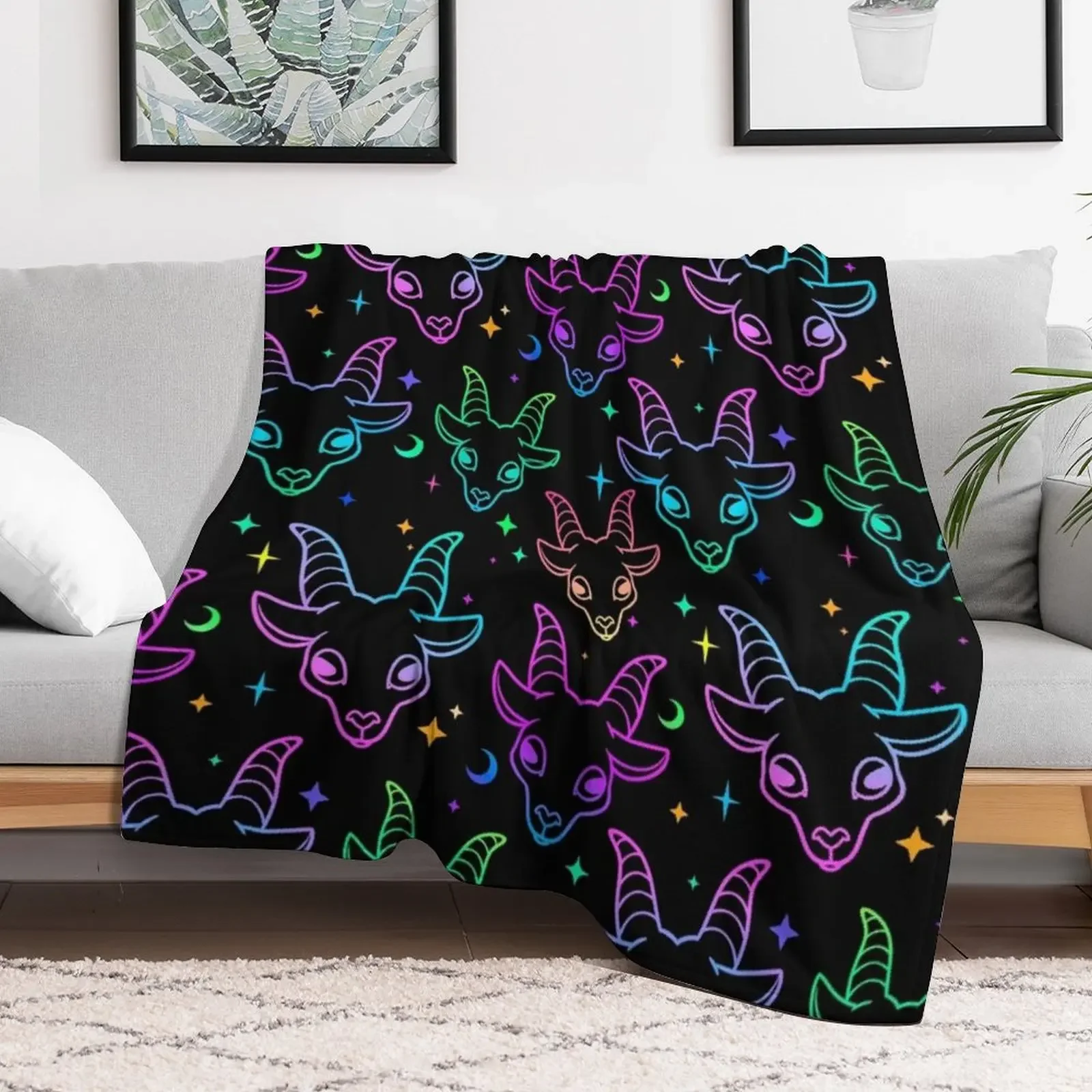 Little Baphomet/Pastel Goth /Kawaii Pastel /Creepy Cute/ /Black and Pink/ Skulls and Bats Throw Blanket Thermal Blankets