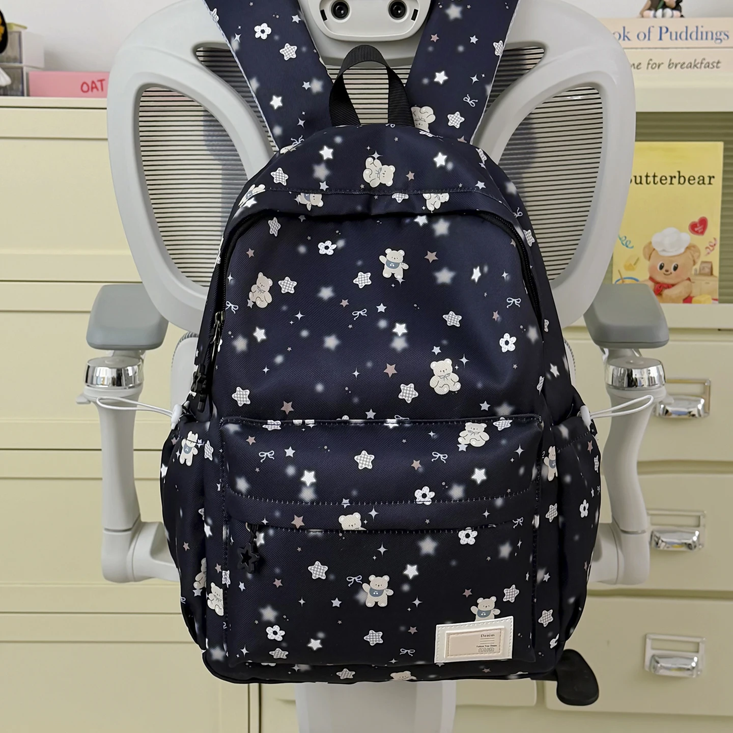 Cute Star Print Nylon Backpack Teen Girls Aesthetic Lightweight School Rucksack Casual Large Capacity Travel Daily Backpack