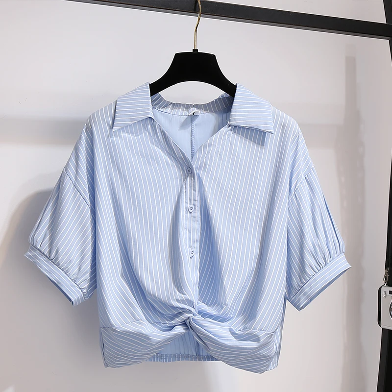 

Women Striped Shirt Summer New Korean Casual Loose Half Sleeve Lapel Tops Fashion Versatile Personalized Single Breasted Coat