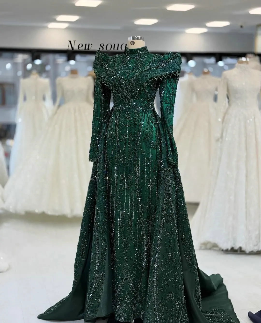 

Изумрудно-зеленые мусульманские вечерние платья для выпускного с накидкой, расшитые бисером в арабском стиле, для официальных мероприятий и свадеб, на заказ
