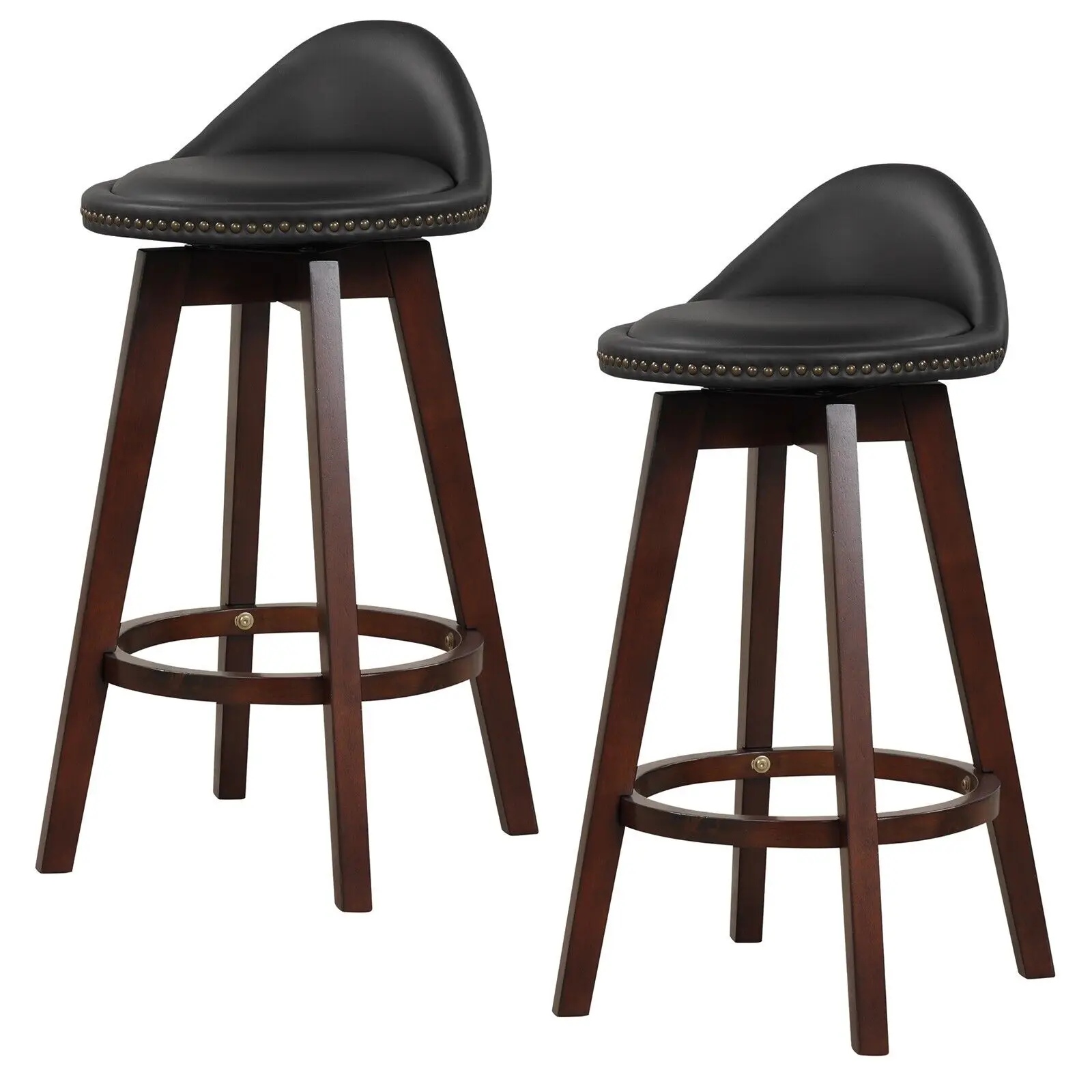 GOFLAME Set of 2 Bar Stools PVC Leather Counter Height Chair 360° Swivel Padded Seat