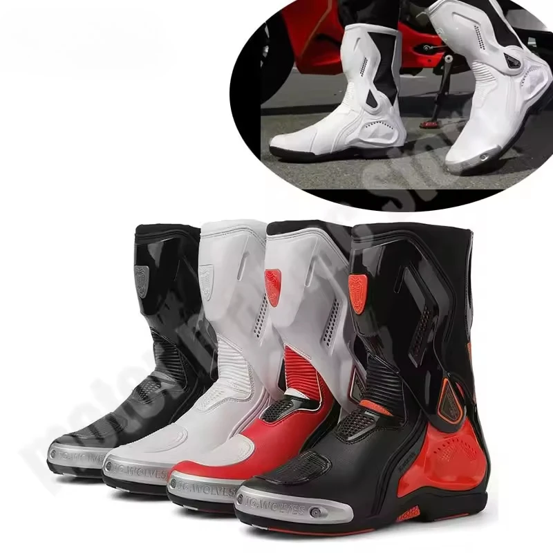 JG.WOLVES Professional Men Motorcycle Boots Anti-slip Moto Racing Motocross Motorbike Boots MTB Bike Shoes Adventure Touring