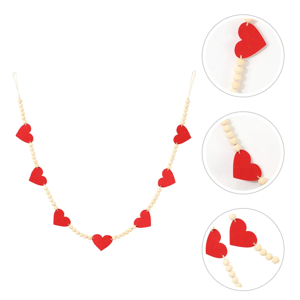 

Wooden Beaded Garland Heart Valentine's Day Hanging Beads String Rustic Wood Bead Pendant DIY Heart Decor Home Hanging Decor