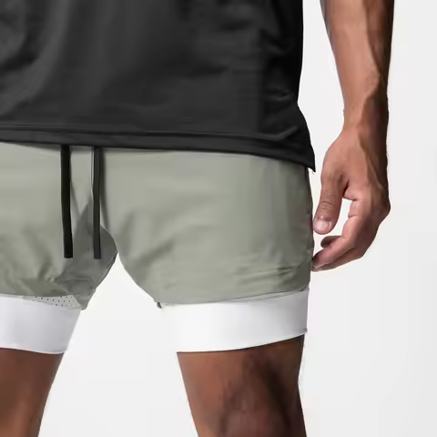 Men's Summer Gym Fitness Sport Double-deck 2 in 1 Shorts Quick Dry Running Workout Jogger Short Pants Bodybuilding Sweatpants