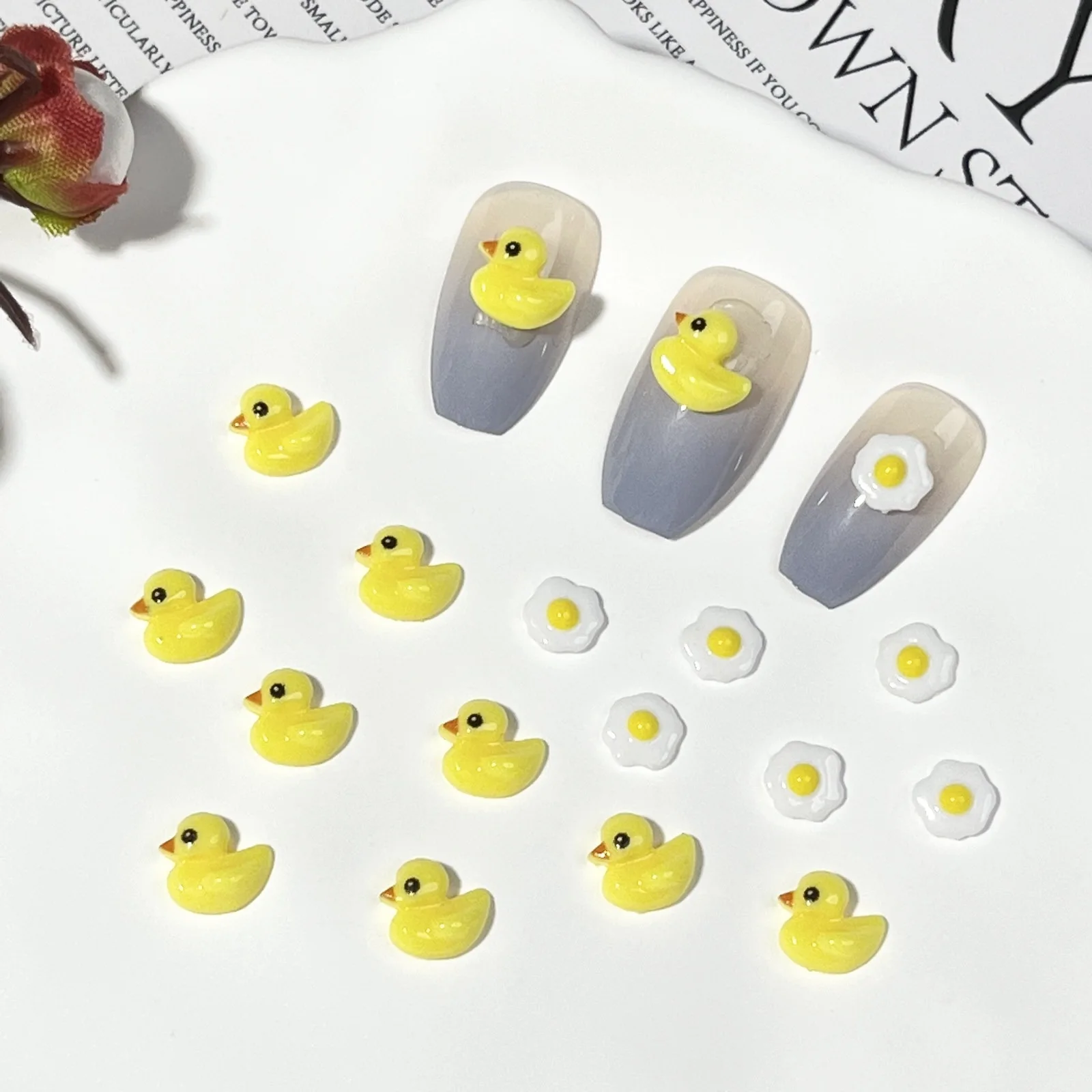 20pcs miniso duck cartoon nail charms for diy nail making kawaii cute resin nail art decoreation