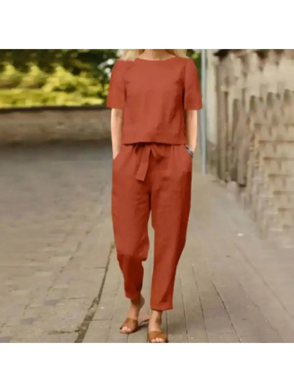 Women's Faion Matching Set T-irt Pants Casual Color Tee-piece Set Autumn Winter Middle-aged Suitable Student Work orm