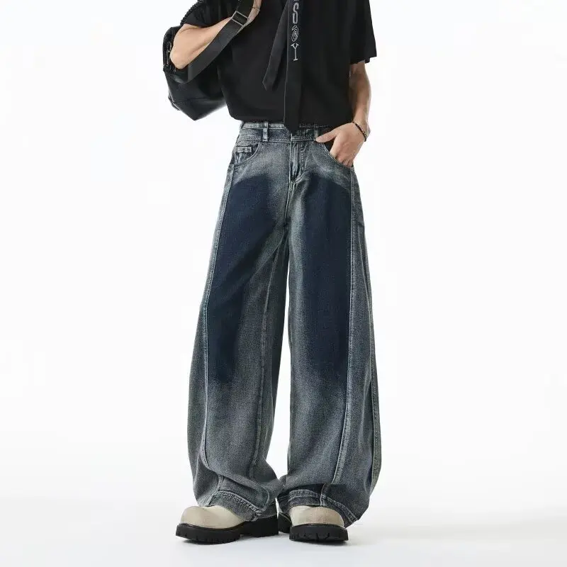 

adient Waed Wide Leg Jeans Men's Spring Autumn Loose Fit Casual Straight Cut Denim Trousers Trendy American Design