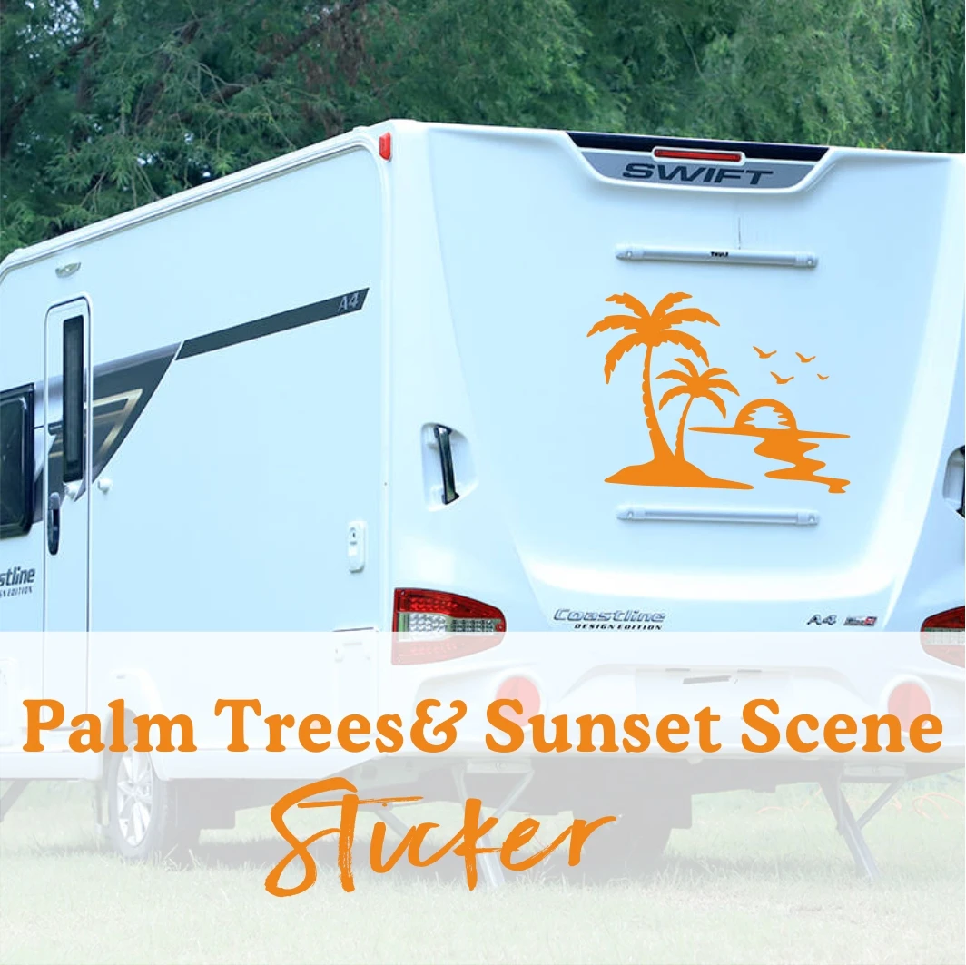 

Palm Trees Beach Sunset Scene Truck Car Sticker Decal Travel Camper RV Caravan Motorhome Vinyl Decor Palm Trees Beach Sunset