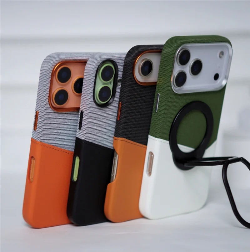 Luxury Hit Color PU Leather Case for iPhone 17 16 15 Pro Max, Magnetic Card Holder MagSafe Cover, Shockproof Wireless Charge