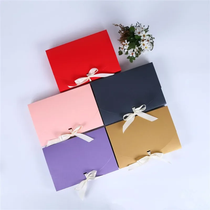 100pcs 26x17.5x3.5cm Large Gift Box Cosmetic Bottle Scarf Clothing Packaging Color Paper Box with Ribbon Underwear Packing Box