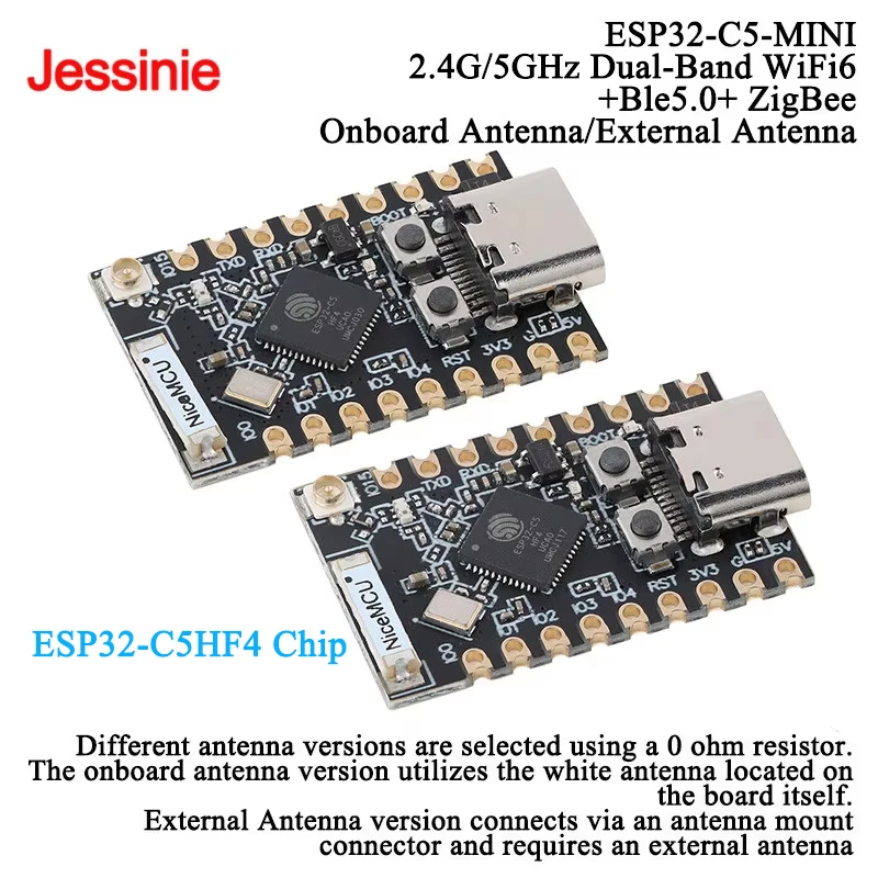 10Pcs/1pc Mini ESP32-C5 Development Board ESP32C5 2.4G 5Ghz Dual-Band WiFi6 Bluetooth-compatible BLE 5 Module for Zigbee Thread